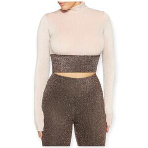 Naked Wardrobe | NWT | M | On the Glow Sparkle Colorblock Long Sleeve Crop Top